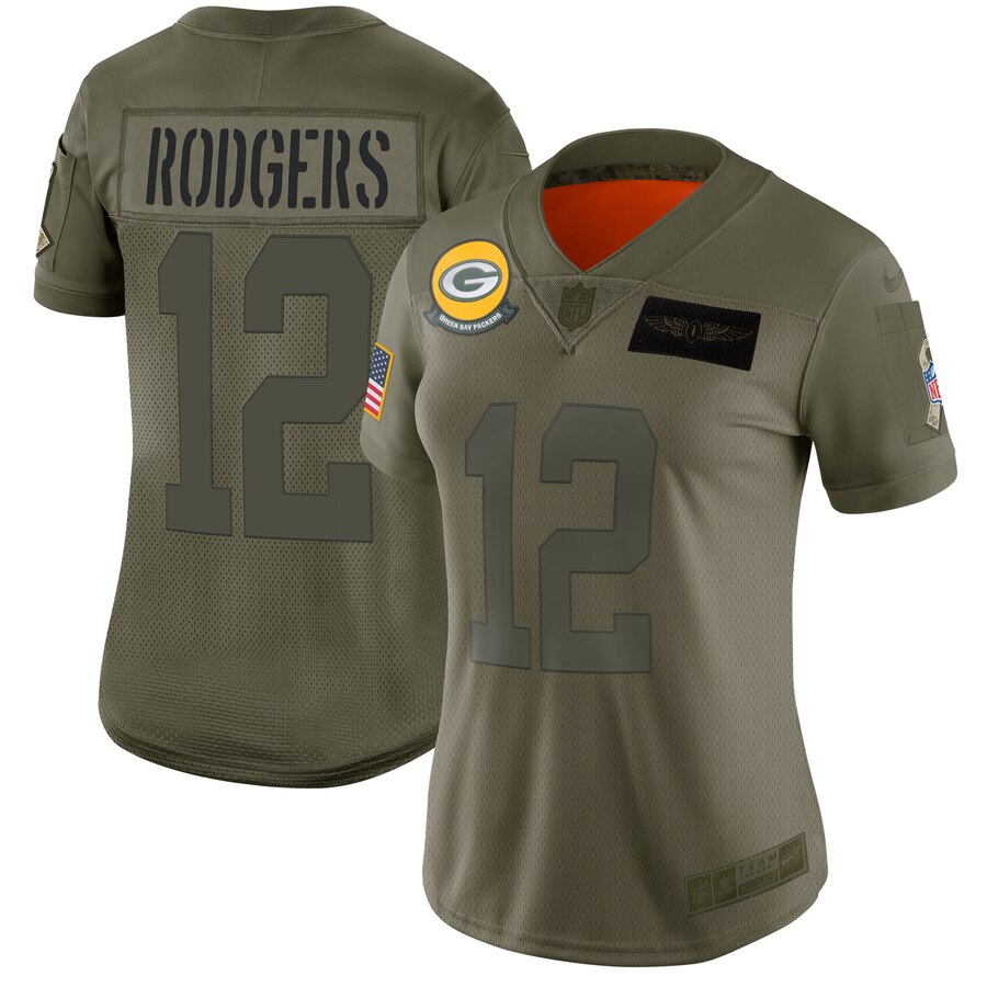 Women's Green Bay Packers #12 Aaron Rodgers 2019 Camo Salute To Service Stitched NFL Jersey(Run Small)